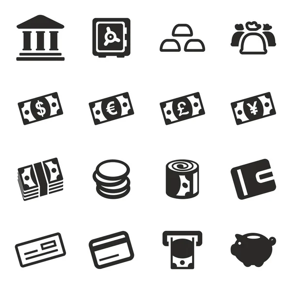 Ícones de dinheiro preto & branco — Vetor de Stock