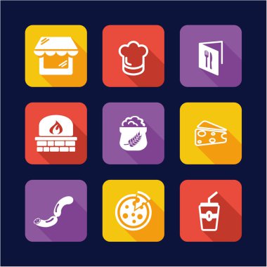 Pizzacı simgeler düz tasarım