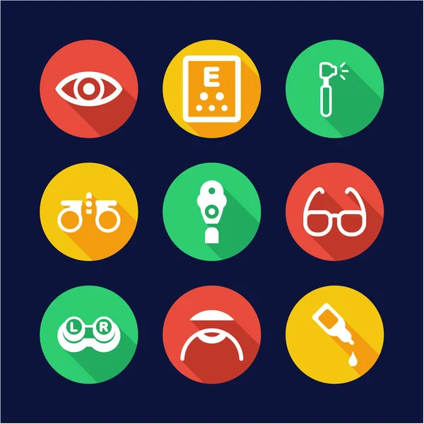 Iconos de optometría Círculo de diseño plano — Vector de stock