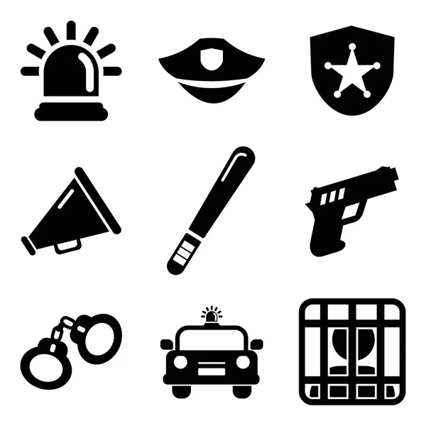 Iconos policiales Blanco y Negro — Vector de stock