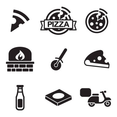Pizza simgeler siyah ve beyaz