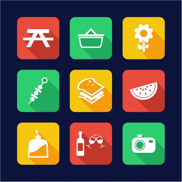 Picnic iconos de diseño plano — Vector de stock