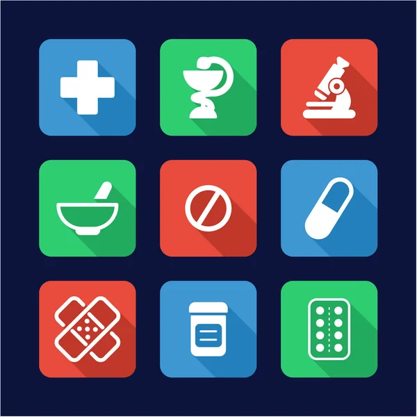 Diseño plano de iconos de farmacia — Archivo Imágenes Vectoriales