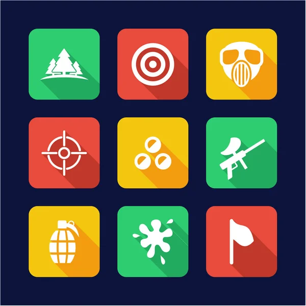 Paintball Icons Flat Design — Stock Vector
