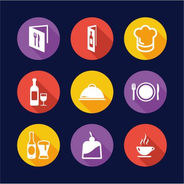 Restoran simgeler düz tasarım daire