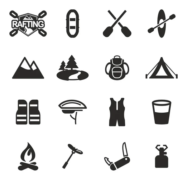 Iconos de Rafting Blanco y Negro — Vector de stock