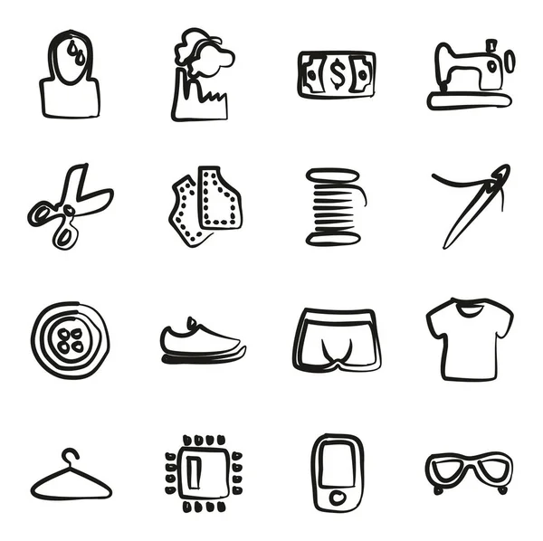 Sweatshop Factory Icons Freehand — Stock Vector