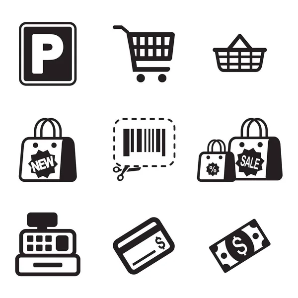 Iconos de supermercado Blanco y Negro — Vector de stock