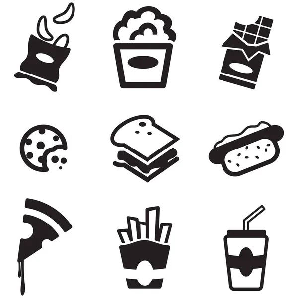 Snack pictogrammen zwart & wit — Stockvector