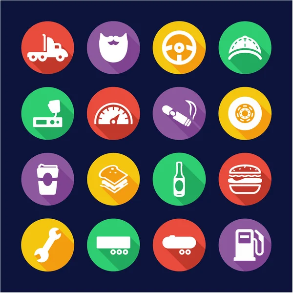 Truck Driver Icons Flat Design Circle — Stock Vector