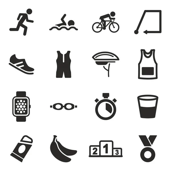 Triathlon Icons Black & White — Stock Vector