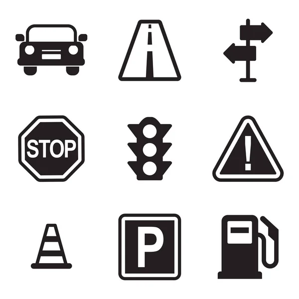 Iconos de tráfico Blanco y Negro — Vector de stock
