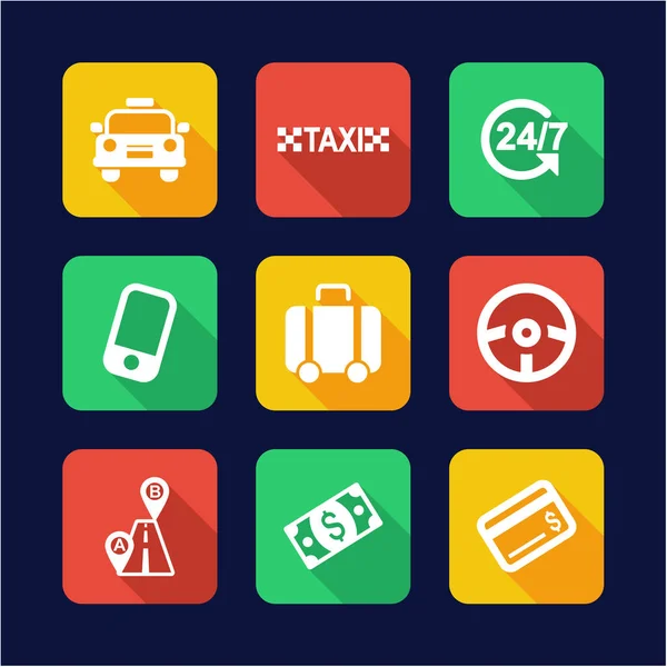 Taxi iconos de diseño plano — Vector de stock