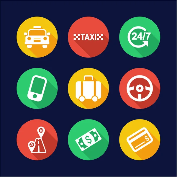 Iconos de taxi Círculo de diseño plano — Vector de stock