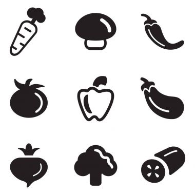 Sebze simgeler siyah ve beyaz