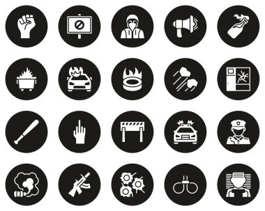 Şiddetli Protesto ya da Gösteri Simgeleri Siyah Çemberde Beyaz