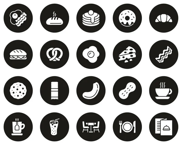 Breakfast Icons White On Black Circle Set Big — Stock Vector