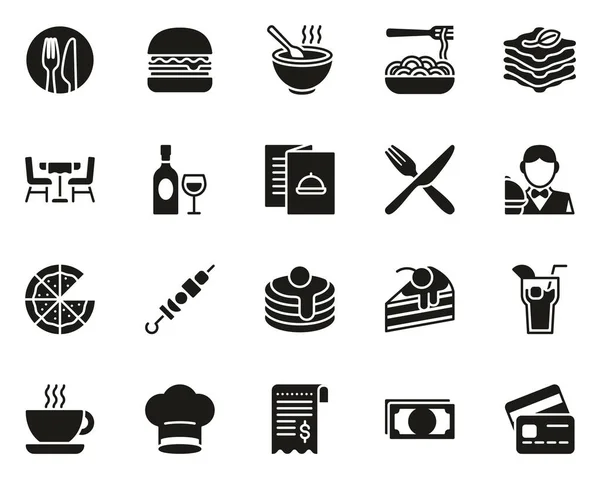 Diner bij Restaurant Icons Black & White Set Groot — Stockvector