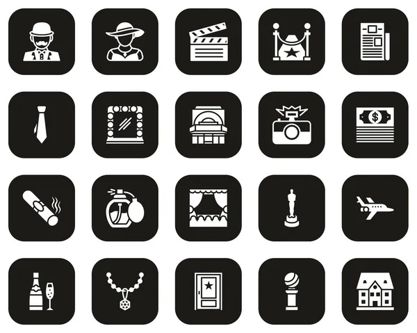 Hollywood iconos blanco en negro conjunto grande — Vector de stock