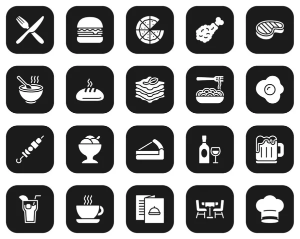 Обед Icons White On Black Set — стоковый вектор