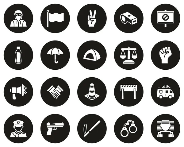 Peaceful Protest Or Demonstration Icons White On Black Circle Se — Stock Vector