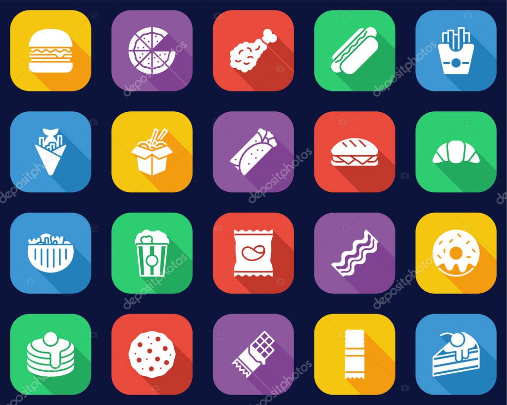Fast Food Or Junk Food Icons Flat Design Set Big