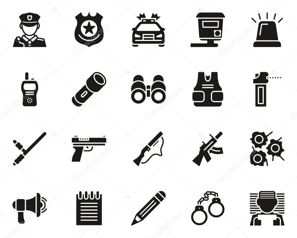 Police Highway Patrol Icons Black & White Set Big