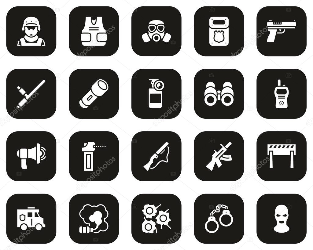 SWAT Team Icons White On Black Set Big