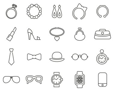 Aksesuarlar Simgeleri İnce Çizgi Büyük Ayarla