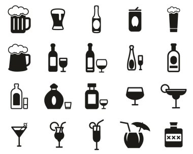 Alkolik İçecekler Simgeleri Siyah & Beyaz Büyük Ayarlar
