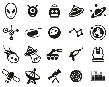 Uzaylı ya da Dünya Dışı Simgeler Siyah & Beyaz Küme Büyük