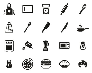 Pişirme veya Pişirme Simgeleri Siyah & Beyaz Küme Büyük