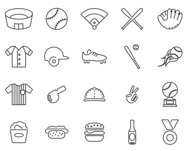 Beyzbol Simgeleri İnce Çizgi Büyük Ayarla