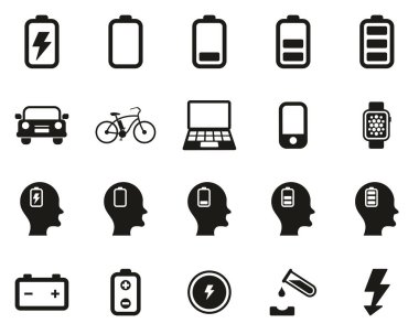 Pil veya Elektrik Güç Simgeleri Siyah & Beyaz Büyük Ayarlar
