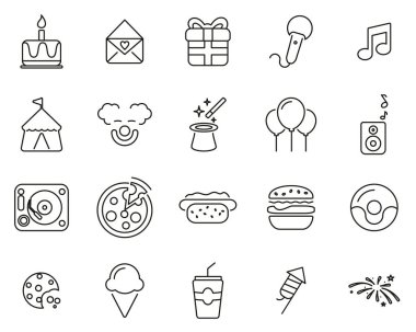 Doğum günü Partisi Simgeleri İnce Çizgi Büyük Ayarlandı