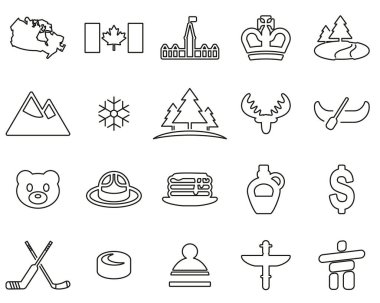 Kanada Ülke ve Kültür Simgeleri İnce Çizgi Büyük Ayarlandı