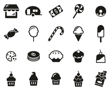 Şekerci Dükkanı Simgeleri Siyah & Beyaz Set Büyük