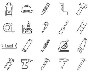 Marangoz Simgeleri İnce Çizgi Büyük Ayarla