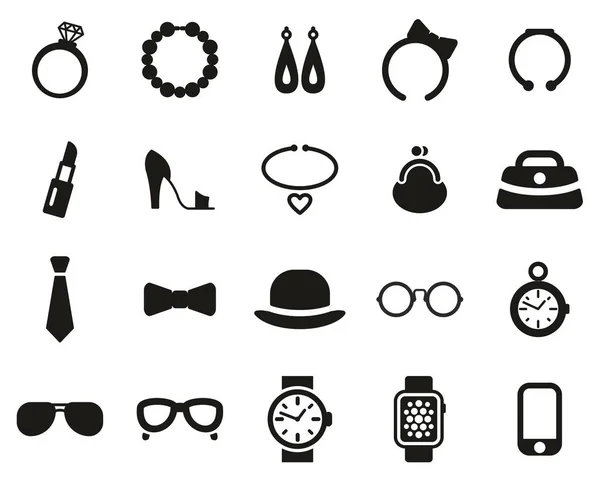 Accesorios Iconos Blanco y Negro Set Grande — Archivo Imágenes Vectoriales