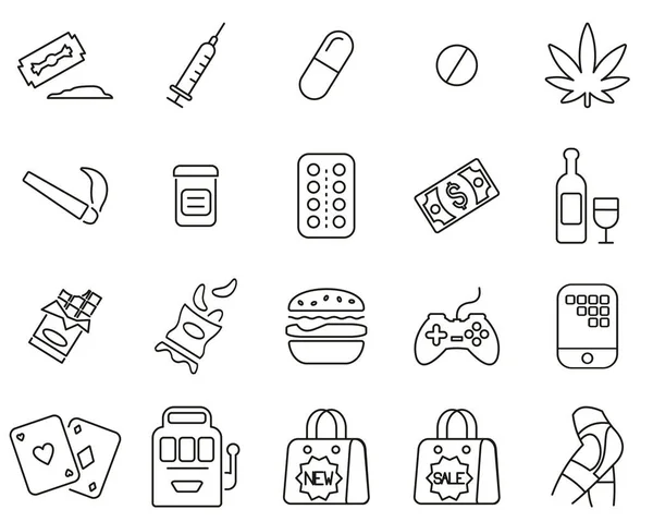 Addiction Icons Thin Line Set Big — Stock Vector