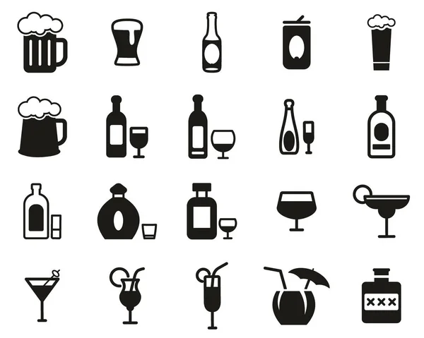 Symbole für alkoholische Getränke schwarz / weiß gesetzt — Stockvektor