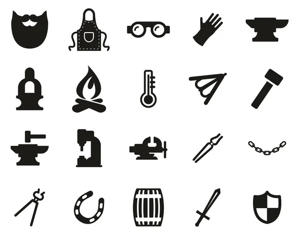 Blacksmith Icons Black & White Set Big — Stock Vector