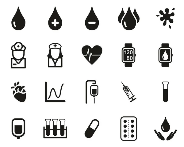 Blood Preassure Or Blood Icons Black & White Set Big — Stock Vector