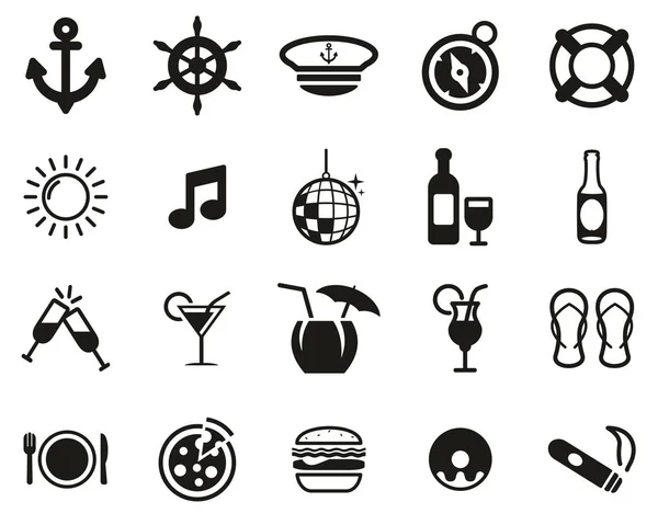 Boot Cruise Pictogrammen Zwart-wit Set Big — Stockvector