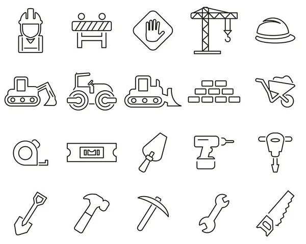 Builders Site Or Construction Site Icons Thin Line Set Big — 스톡 벡터