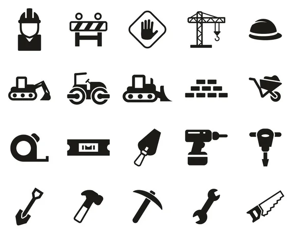 Builders Site Or Construction Site Icons Black & White Set Big — 스톡 벡터