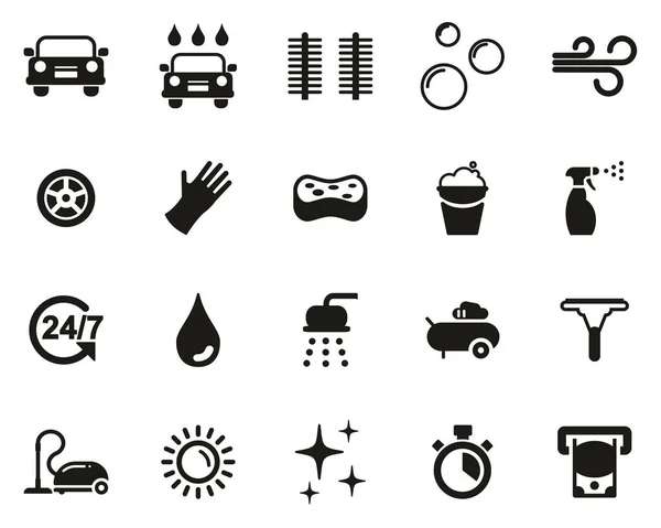 Car Wash Icons Black & White Set Big — 스톡 벡터