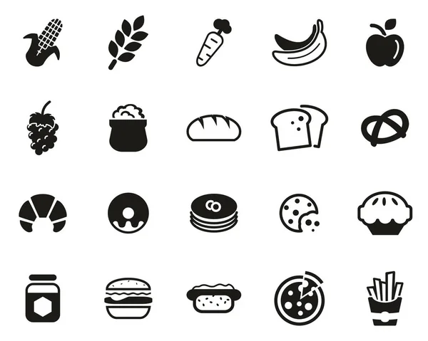 Carbohidratos Iconos de Alimentos Blanco y Negro Set Grande — Archivo Imágenes Vectoriales