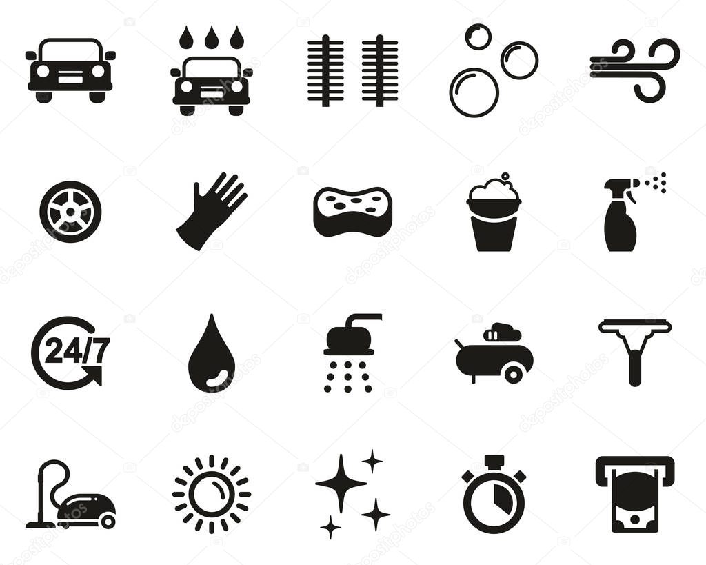 Car Wash Icons Black & White Set Big