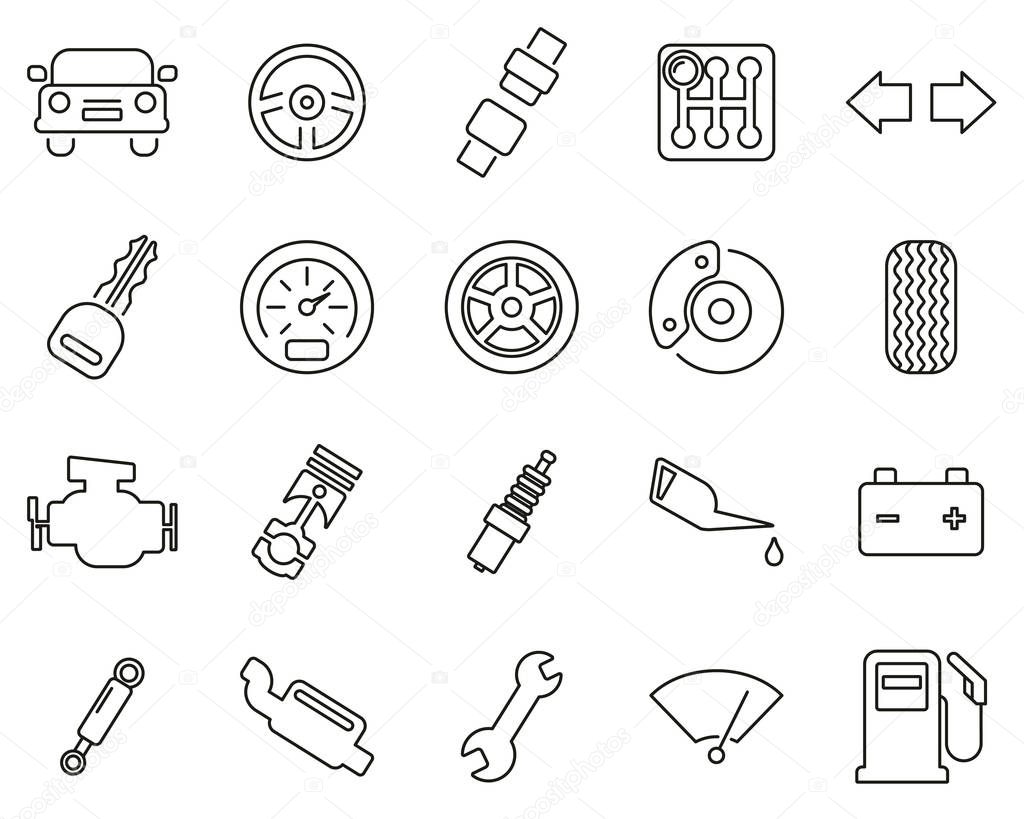 Car Or Car Parts Thin Line Set Big